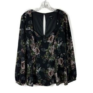 Torrid Floral Skull Crepe Sweetheart Peplum Blouse in Black/Multicolor